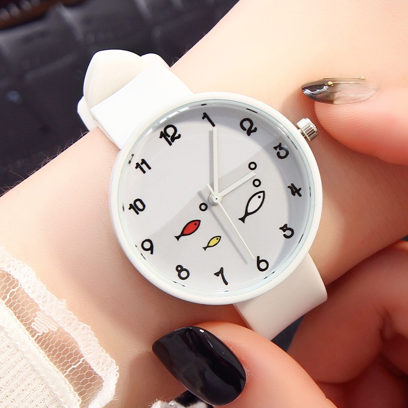 Jam Tangan Quartz Analog Korea Strap Silikon Warna Permen untuk Wanita Motif Kartun-8