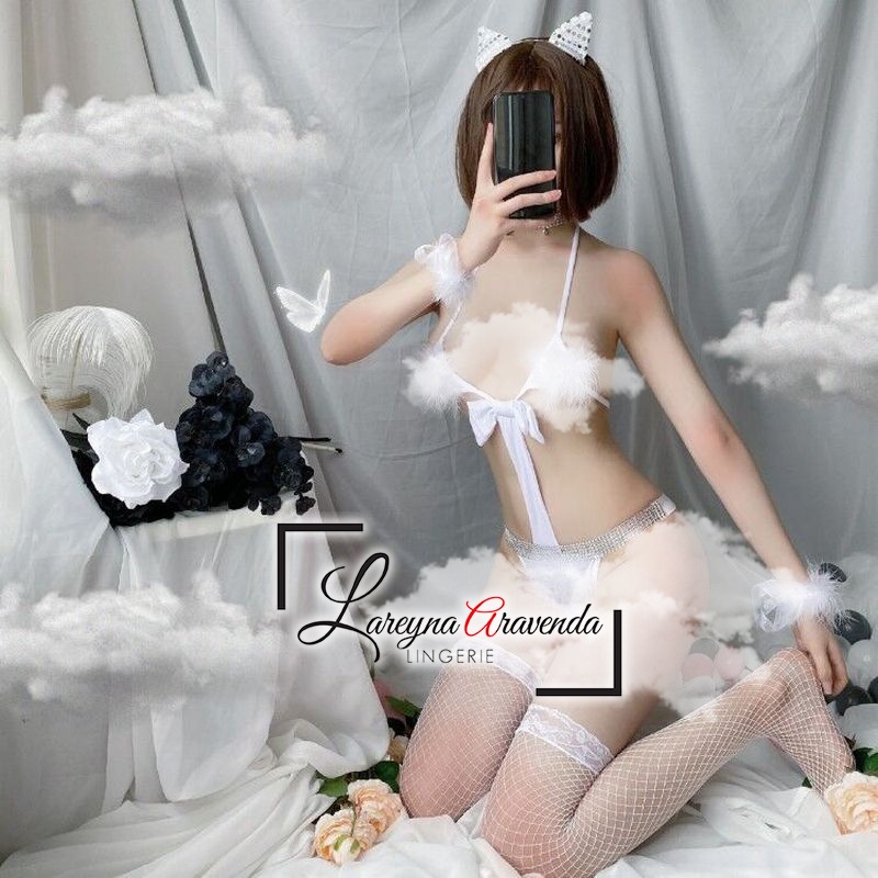 Set Lingerie Seksi + Bando Seksi Model Charming White Cat LG212