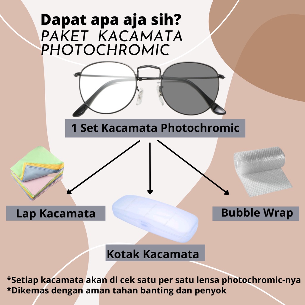 [FREE BOX+LAP] Kacamata Photocromic Bulat Korea / Anti Radiasi Free Box 2 In 1 Potokromik