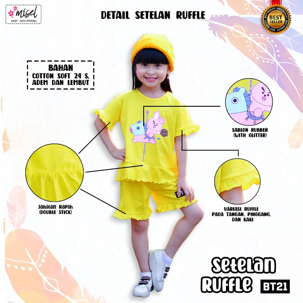 SETELAN ANAK PEREMPUAN RUFFLE BT 21 USIA 1-6 TAHUN