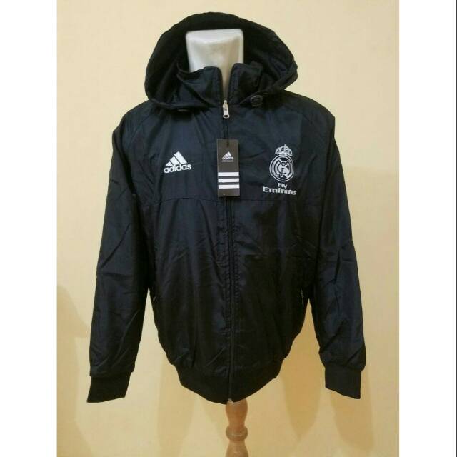 Jaket Parasut Waterproof Real Madrid Bolak Balik Grade Ori Lokal (FNS)