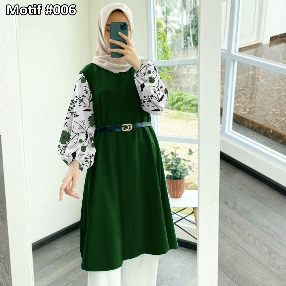 Tunik Jumbo - Gamis Wanita Kekinian - Baju Atasan Wanita - Bungaz Motif Gabungan - Lexoir-Bungaz 006 Hijau