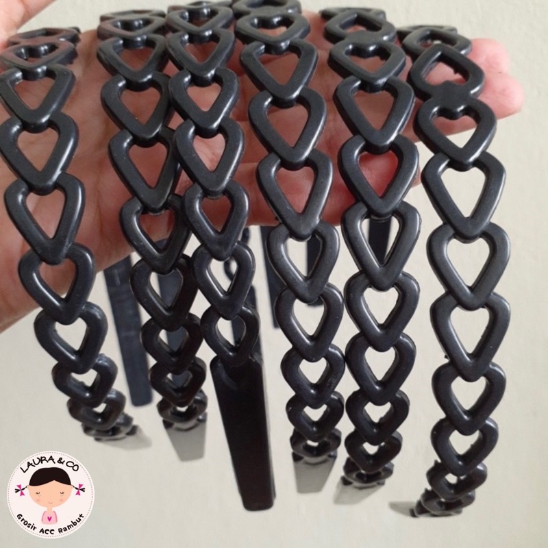 Bando bandana hitam love motif hati isi 12 pc Grosir Lusinan
