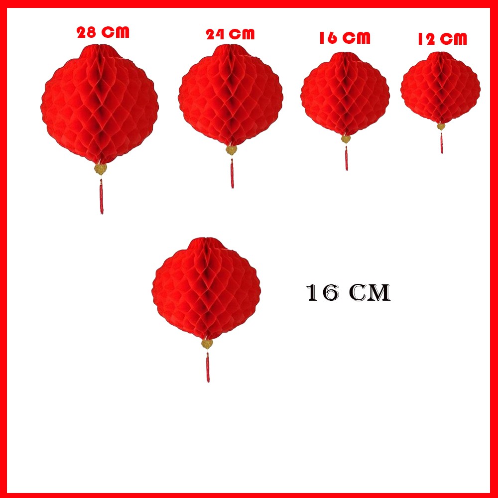 SEPASANG 2PC Lampion Plastik BULAT HONEYCOMB Merah Dekorasi Imlek 12 / 16 / 24 / 28 cm LANTERN MERAH