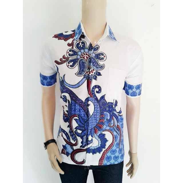 NEW kemeja batik pria putih corak biru | BATIK PEKALONGAN INDONESIA PALING MURAH