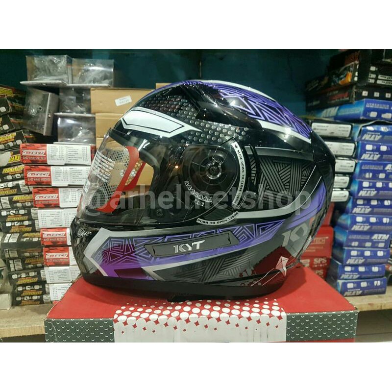 KYT K2 RIDER BLACK PANTHER BLACK PURPLE DOUBLE VISOR MURAH