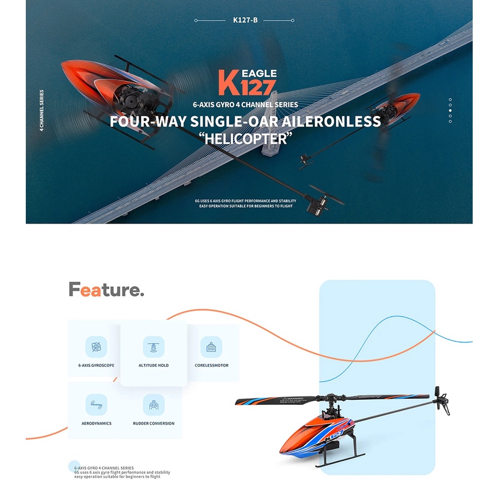 RC Helicopter WL XK K127 K200 Gyro 2.4G 4CH 6-Axis Helikopter