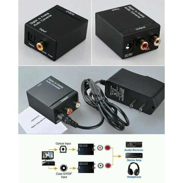 Digital Optic Fiber to Analog RCA Audio Converter Toslink