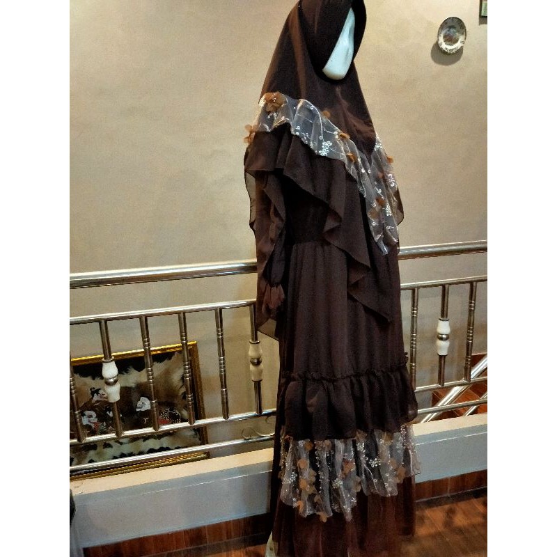 SET GAMIS BRUKAT KERTAS COKLAT
