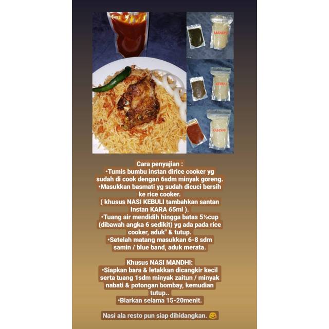 

NASI KEBULI INSTAN/ NADI MANDHI INSTAN / NASI KABSAH INSTAN