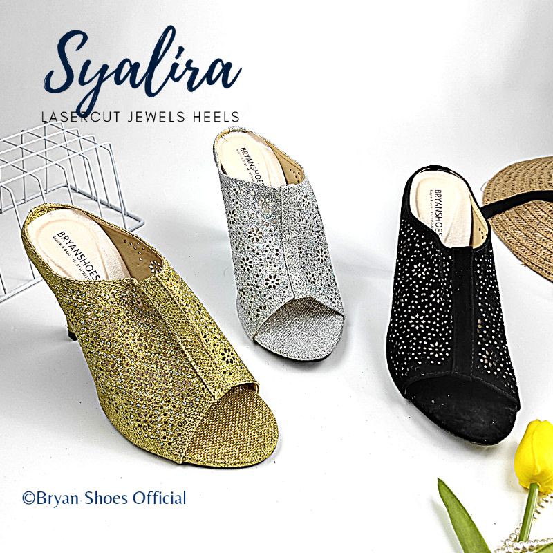 Bryan Syalira Heels Glittar Lasercut Press Permata Pesta Sepatu Hak Peep Toes Tinggi 9cm Glamour