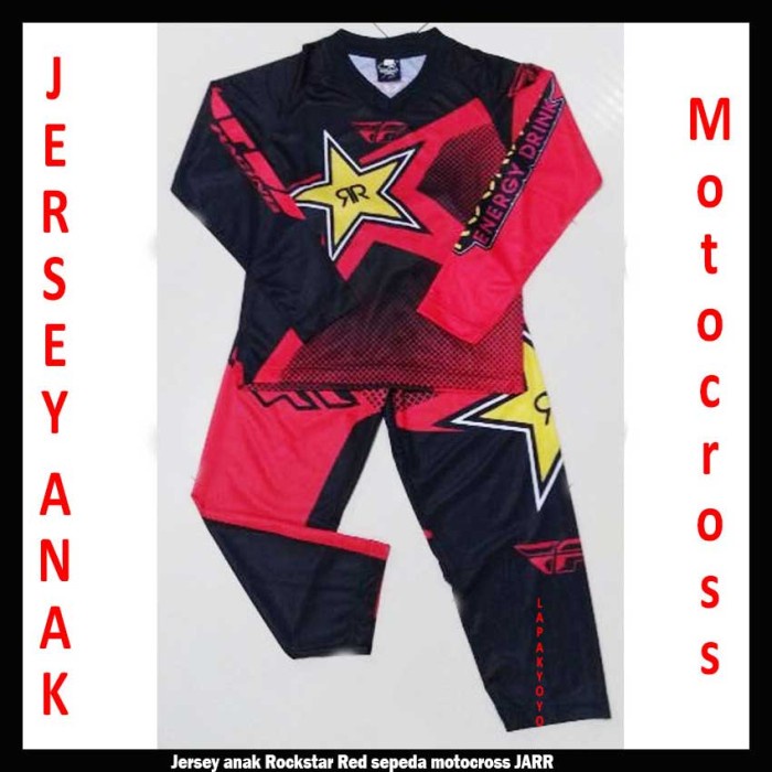 Jersey Sepeda Anak Boy Kids Motorcros Motif printing JARR Rockstar Red