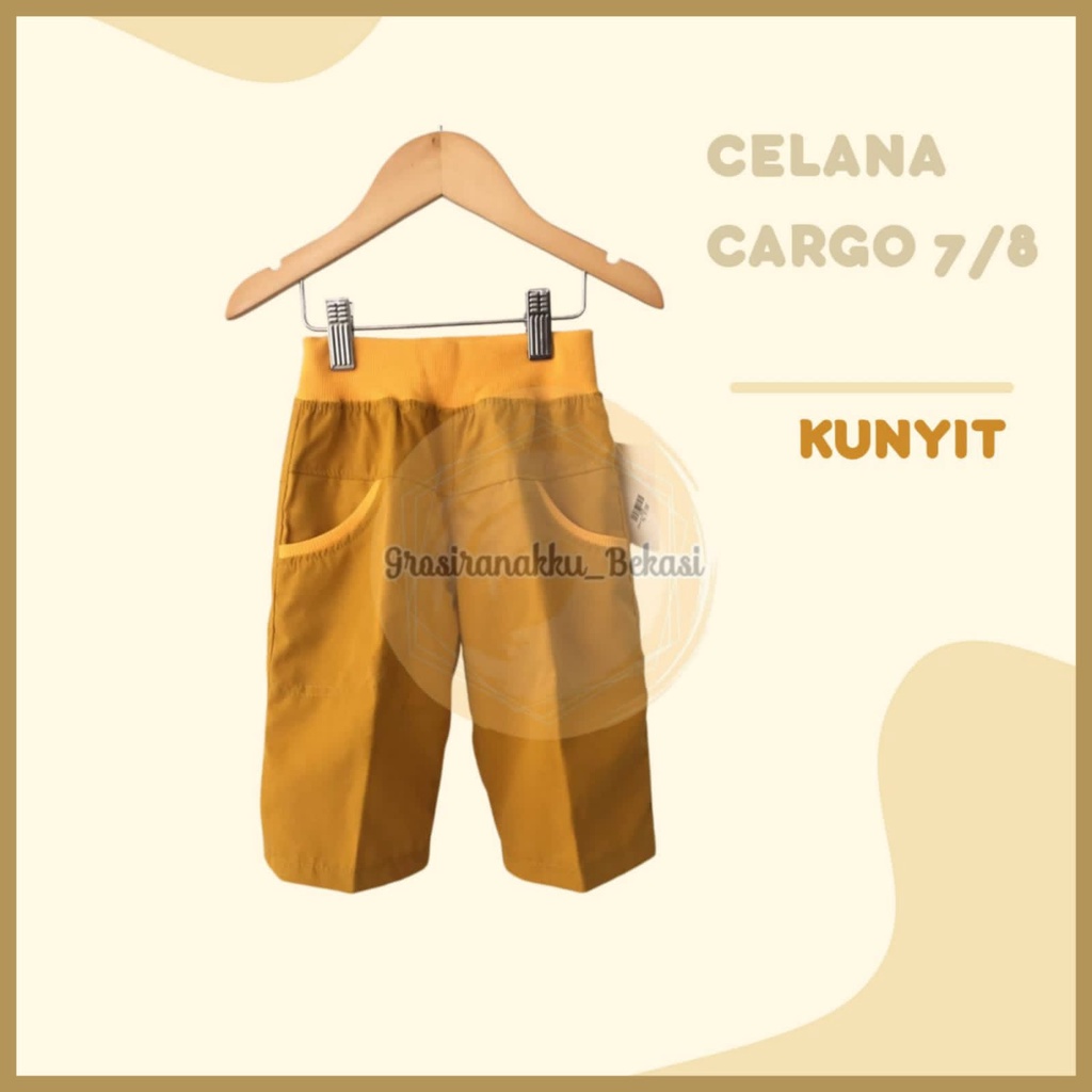 Celana Cargo Anak 7/8 Kekinian Kuning Kunyit Size 3-5Tahun