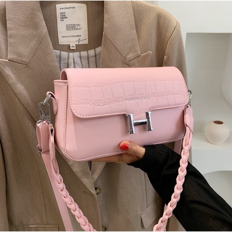 TFT AX200222 92876 AX876 C0882 T28 (1 KG MUAT 2) Tas Selempang Wanita Import HANDBAG Basic Elegant Tas pink Tali Kepang