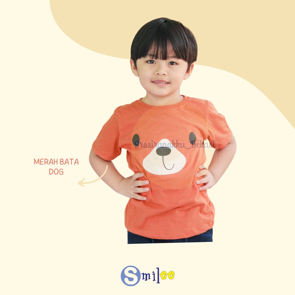 Kaos Anak Cowok Smilee Murah Animal Merah Bata Dog Size 1-5Thn