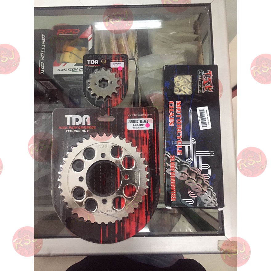 Paket Gir Gear Set TDR 428 Jupiter Z , Rx King , F1 force 1 fiz r dan Rantai 428-140L GOLD