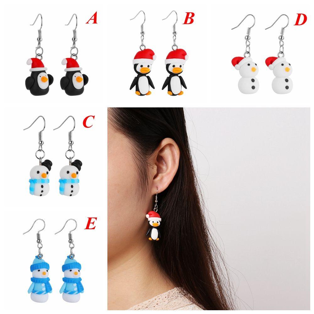 Lily Anting Natal Fashion Hewan Menjuntai Kait Motif Pinguin Perhiasan Clay Polimer