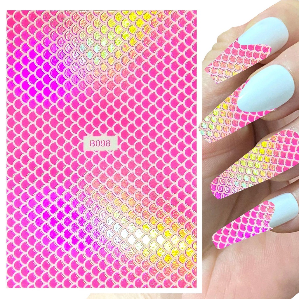 AUGUSTINA Agustin 3D Nail Art Sticker Set DIY Fashion Hologram Garis Desain Kerut Laser Dekorasi Kuku Perekat Diri Melubangi Patch Kuku