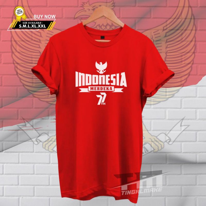 T-shirt Kaos Distro Indonesia Merdeka 77TH Cotton Combed30s