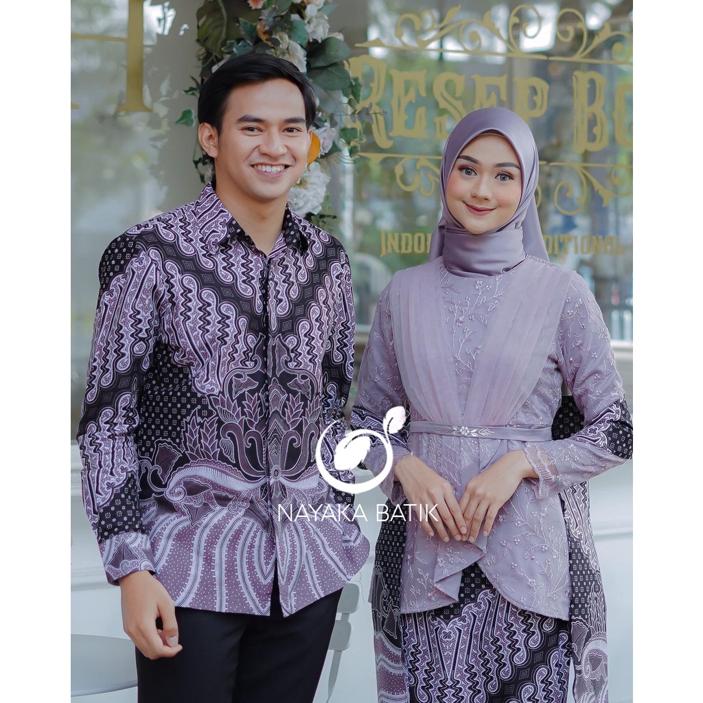 BATIK COUPLE TIFFANY MAUVE - COUPLE BATIK KONDANGAN - KEBAYA LAMARAN TERBARU - KEBAYA WISUDA - SET PAKAIAN COUPLE KEBAYA MODERN