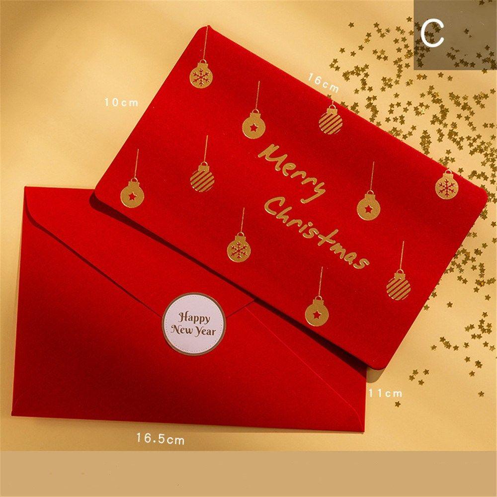 Top Kartu Ucapan Natal New Year Wedding Best Wishes Card with Amplop Stiker Kartu Pesan Bronzing