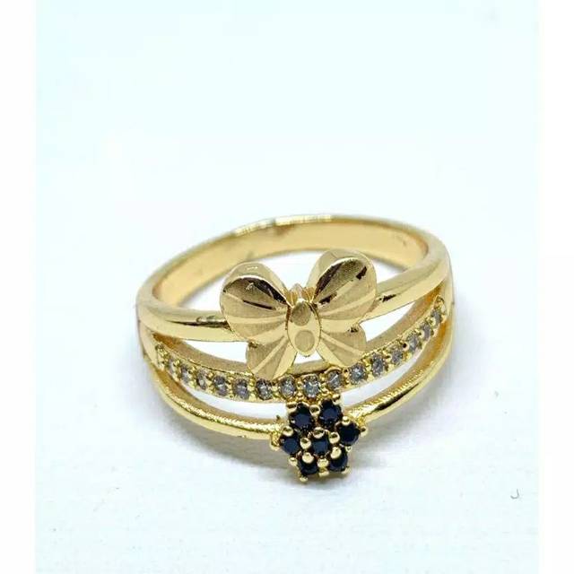 Fourfashion Cincin Ring wanita Butterfly sirkon dengan Mata hitam GOLD