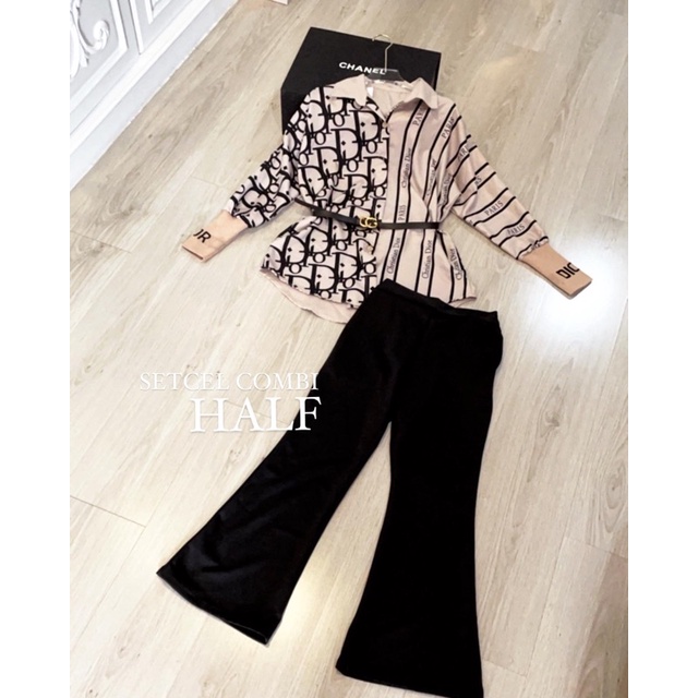 SETCEL DIO ( kemeja + kulot )-COMBI half brown