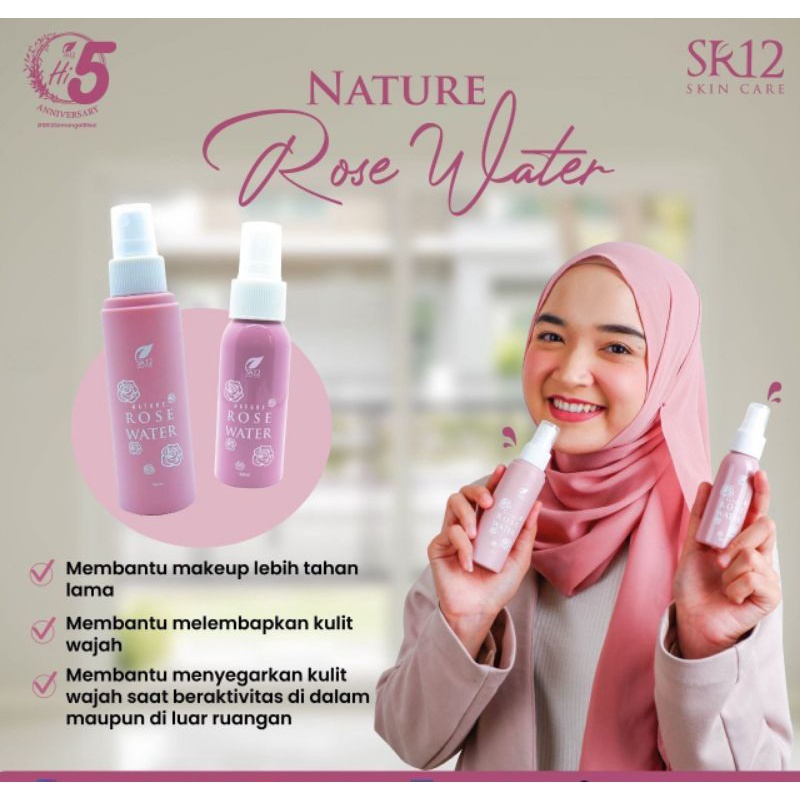 NATURE ROSE WATER SR12 60ml 100ml SPRAY MEMBUAT MAKE UP TAHAN LAMA