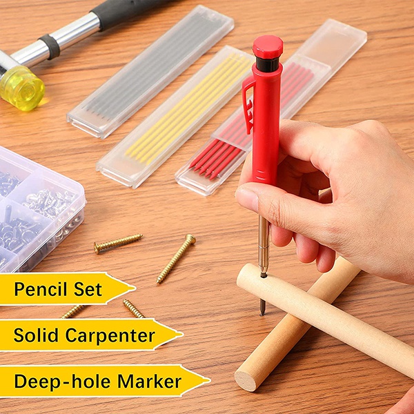 Solid Carpenter Pencil Set Woodworking Mechanical Pencils Built-in Sharpener Deep Hole Mechanical Marker Woodworking Architects Draft Drawing