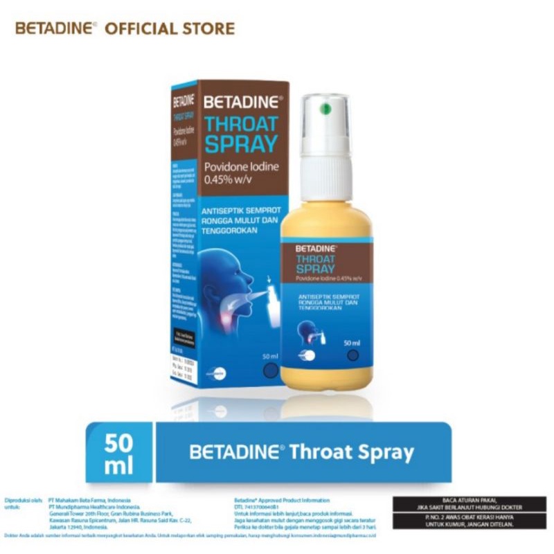 Betadine Throat Spray 50 ml /Spray ronggs mulut fan tenggorokan / Betadine Spray