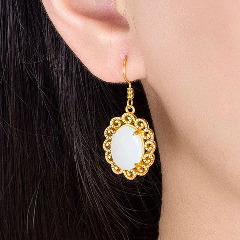 Mxbeauty Imitasi Anting Giok Putih Indah Retro Plum Blossom Stud Earrings Perempuan Gadis Wanita Menjuntai Anting-Anting