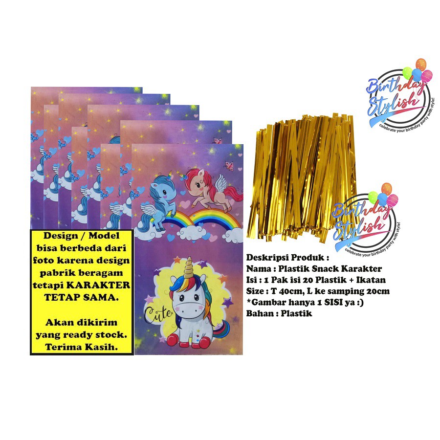 

Plastik Snack Unicorn/ Plastik Bingkisan Ulang Tahun Anak/ Plastik Snek Unicorn Sedang Isi 20 Pcs
