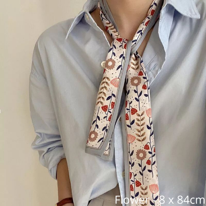 Twilly Scraf Korean Yosbee Premium Silk Syal-Flowery