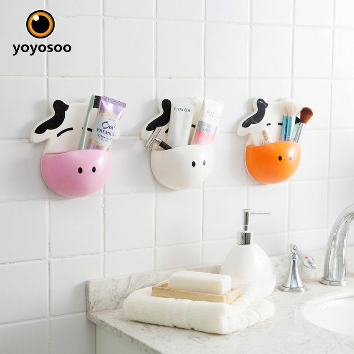 CUCI GUDANG Sapi Kamar Mandi Dapur Penyimpanan Sikat Gigi Pemegang Piala Suction Hooks-yoyosoo