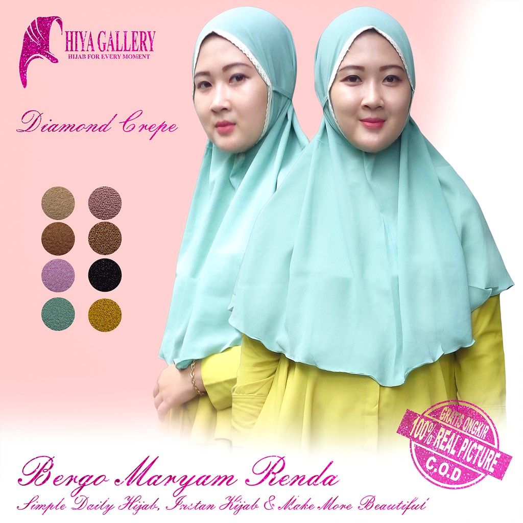 Hijab Jilbab kerudung Khimar Bergo Maryam Renda Tali Instan Non Pet Diamond Dewasa Remaja  Premium