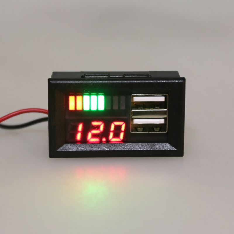 Panel Voltmeter Digital 12V dengan Output USB 5V untuk Mobil / Motor