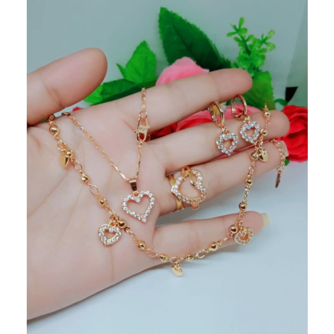 Fourfashion Set Perhiasan Wanita Permata Love Lapis Emas HH050