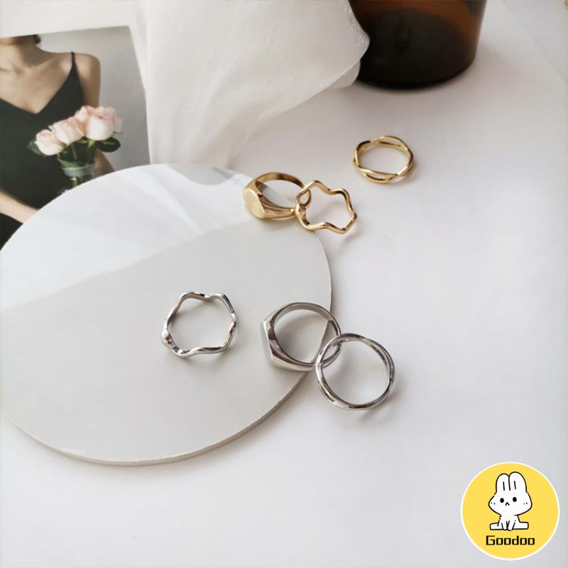 3pcs / Set Cincin Jari Telunjuk Desain Geometri Asimetris Untuk Wanita -Doo