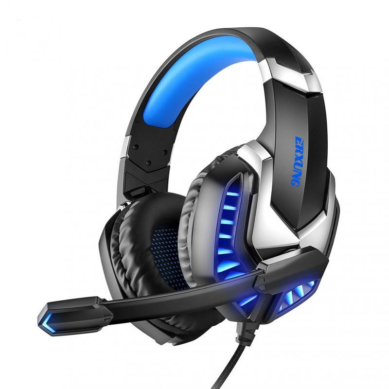 ERXUNG Gaming Headphone Headset Super Bass Glow Light with Mic - J30 - Blue