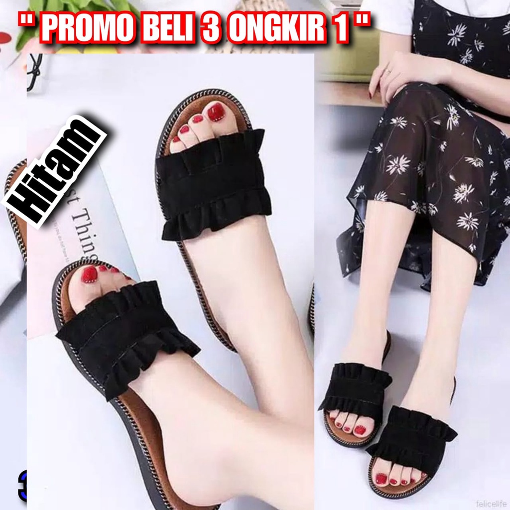 PROMO!!! SANDAL TEPLEK WANITA KERUT PNK CASUAL