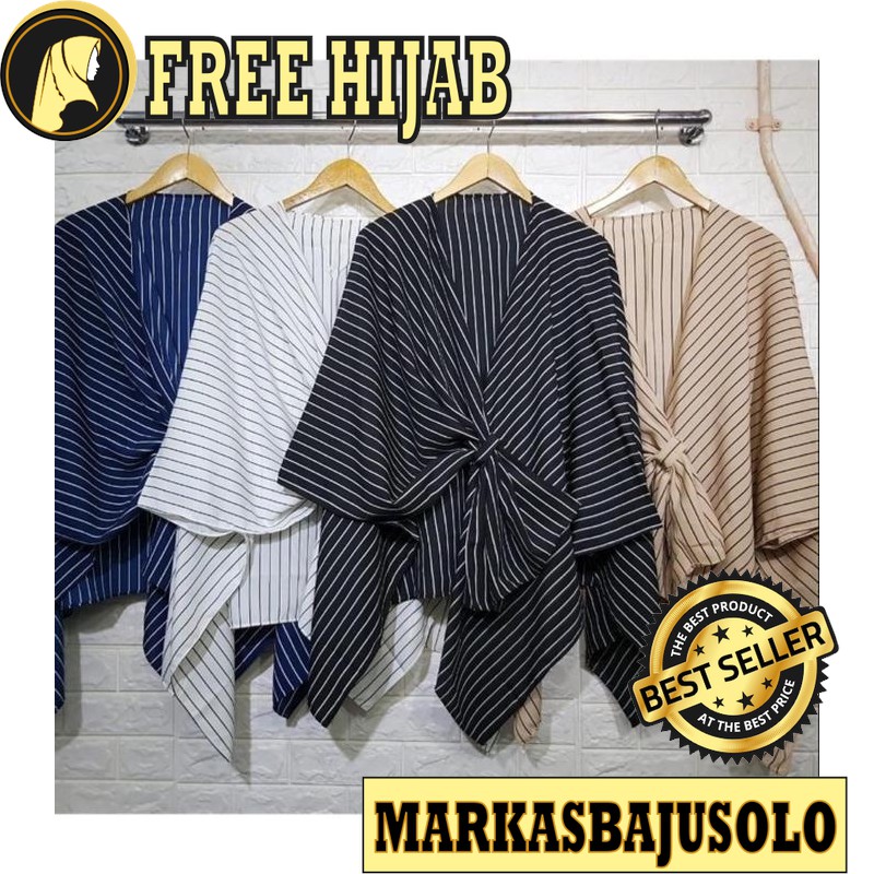 CARDIGAN FLOSSY STRIPE SALUR CARDI OUTER MONALISA / CARDIGAN WANITA PANJANG RAJUT MOTIF BATIK PUTIH