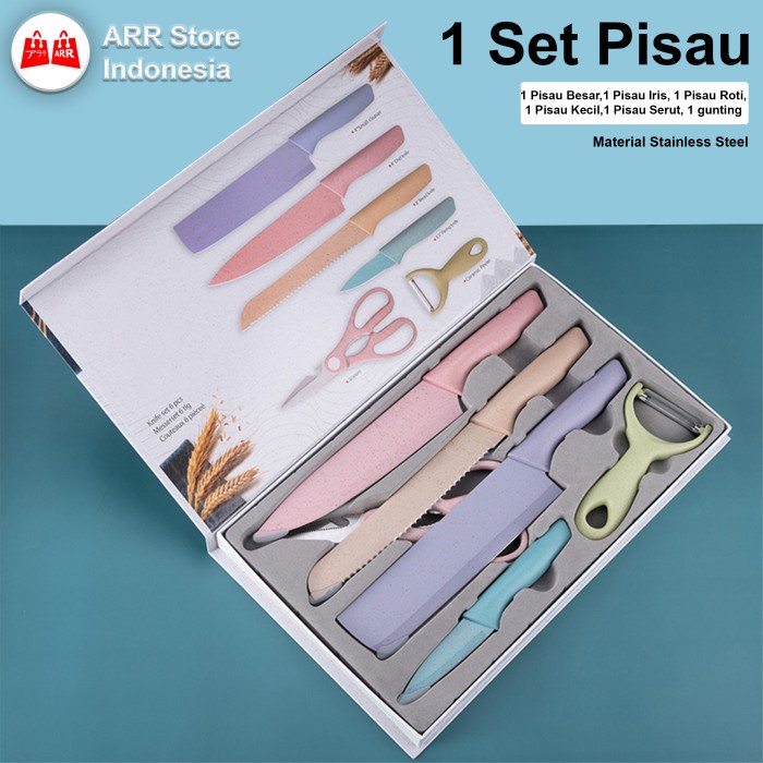 Pisau Set Keramik Jerami Pisau Dapur Original FORGING FAMILY Set Talenan Keramik Knife Set Pisau Anti Lengket 6 in 1