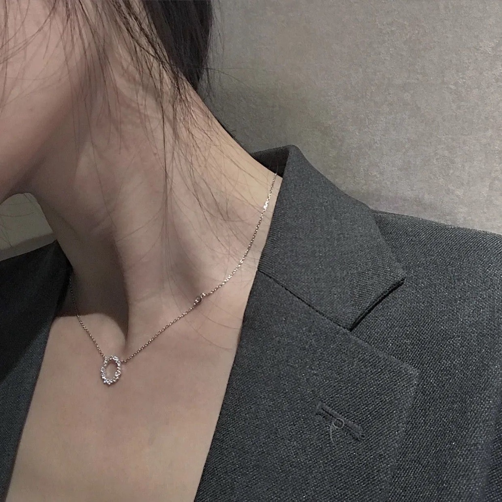 Mikro bertatahkan zircon geometris lingkaran kecil kalung wanita drama Korea gaya Yang Sama ins caha