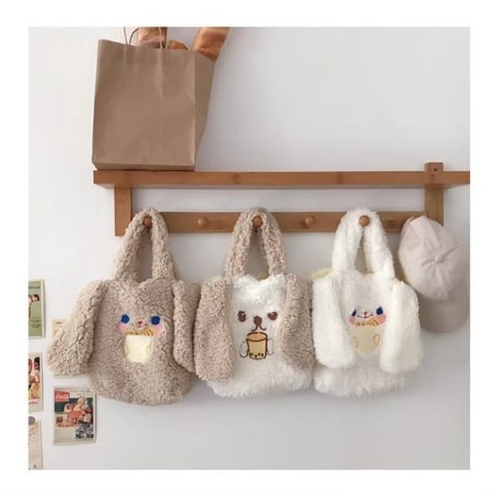 Tote Bag Wanita - TasWanita Tote Bulu Piyopiyo Bahan Bulu Import