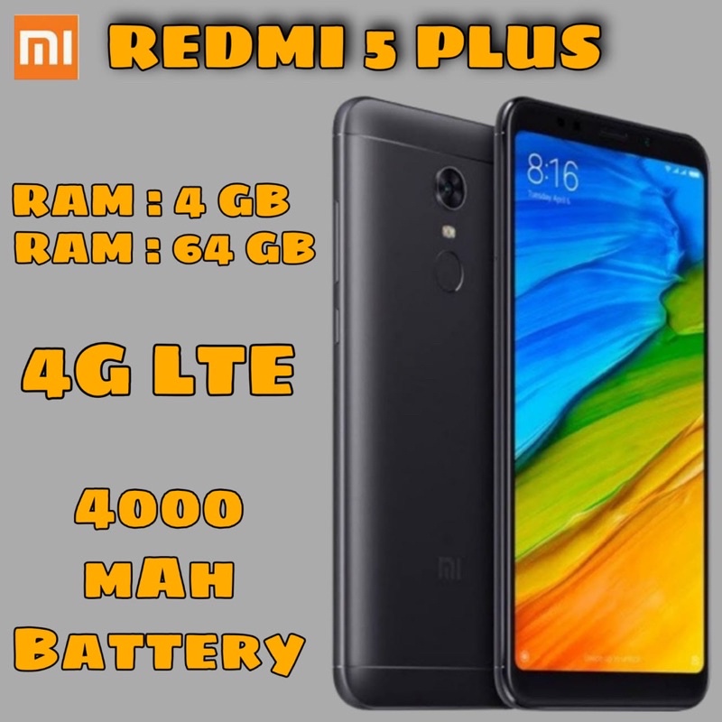 XIAOMI REDMI 5 PLUS RAM 4/64 BEBAS UBL jaringan 4G GARANSI DISTRIBUTOR 1 TAHUN