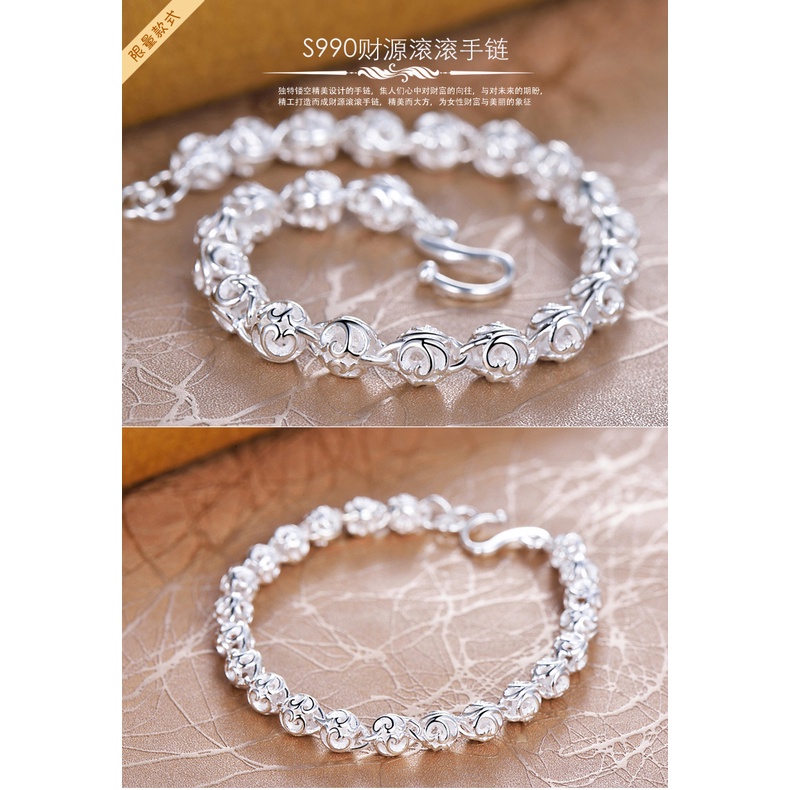 Gelang Tangan Rantai Aksen Bola Hollow Bahan Stainless Steel Warna Silver Untuk Wanita