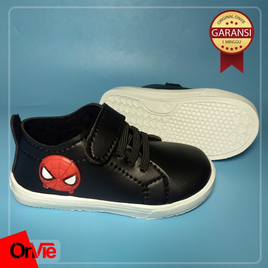 Sepatu Sneaker Anak Laki-laki Hitam Putih Motif Spiderman | Sepatu Sekolah Anak SD Onvie