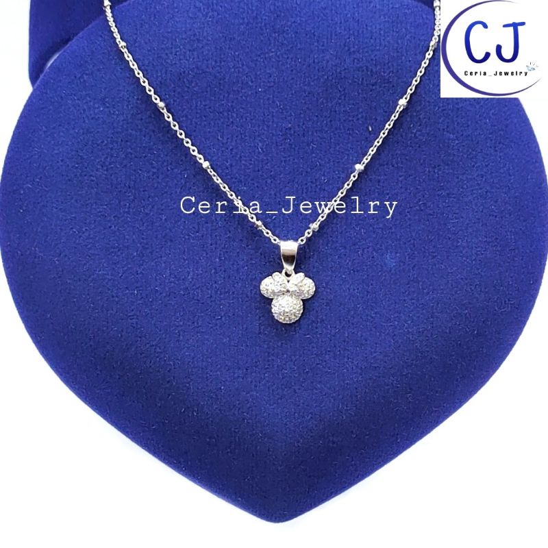 KALUNG PERAK WANITA SILVER ASLI 925 LAPIS EMAS PUTIH LIONTIN MICKEY MOUSE - PERHIASAN PERAK WANITA