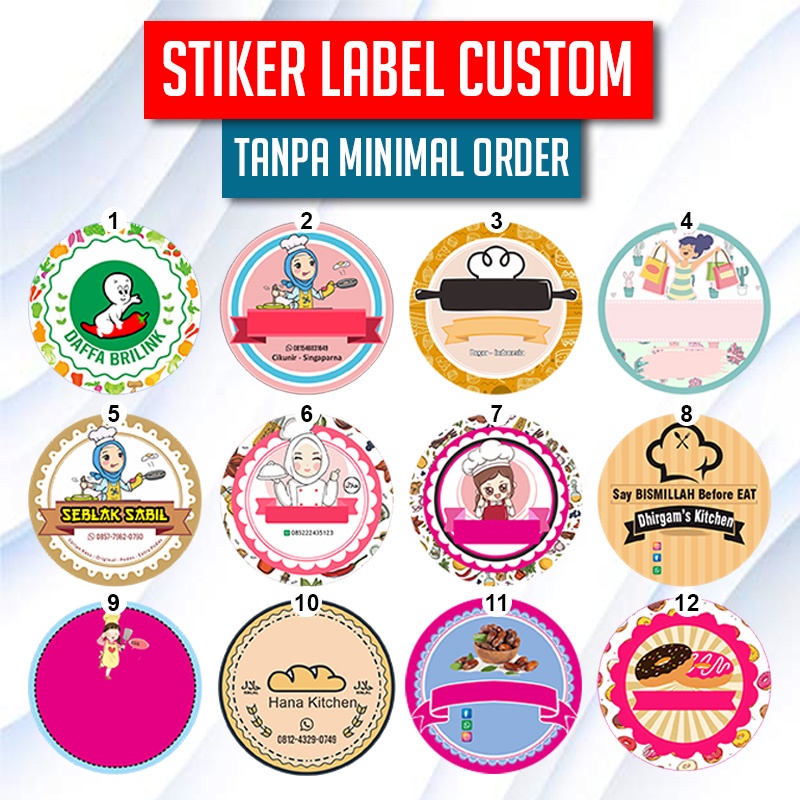 

Stiker label nama kemasan produk makanan kue snack bentuk bulat