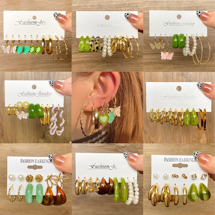 Y2K Colorful Resin Acrylic Earrings Set For Women Trendy Gold Color Pearl Butterfly Earrings Party Jewelry